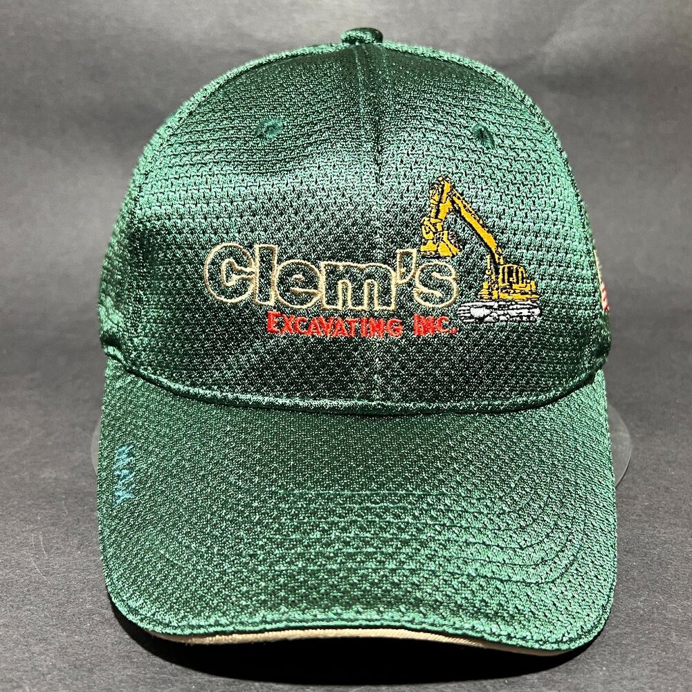 Clems Excavating Strapback Hat Cap Triple Crown Green Advertising Equipment Mens